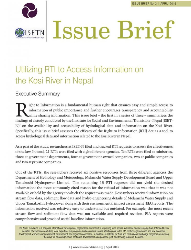 Issue Brief: Utilizing RTI to Access Information on the Kosi River in Nepal
