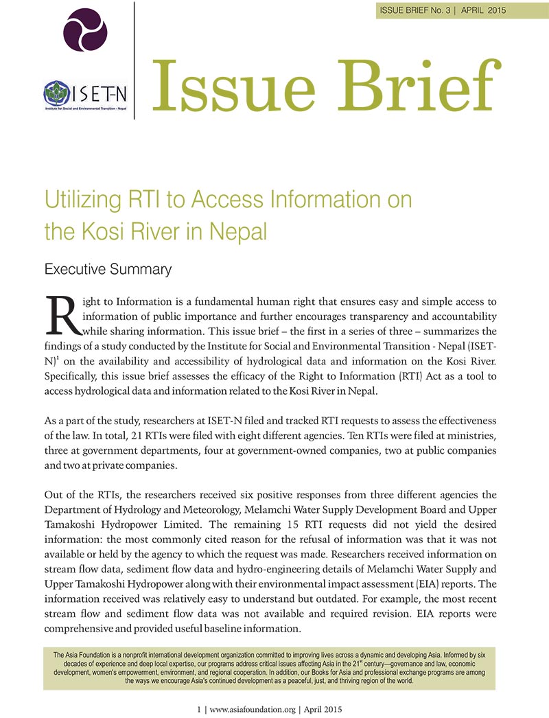 Issue Brief: Utilizing RTI to Access Information on the Kosi River in Nepal